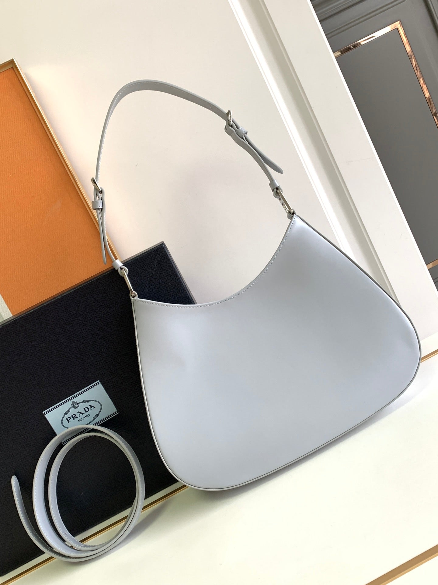 Luxury PradaCLEO 30 GREY BRUSHED LEATHER SHOULDER BAG