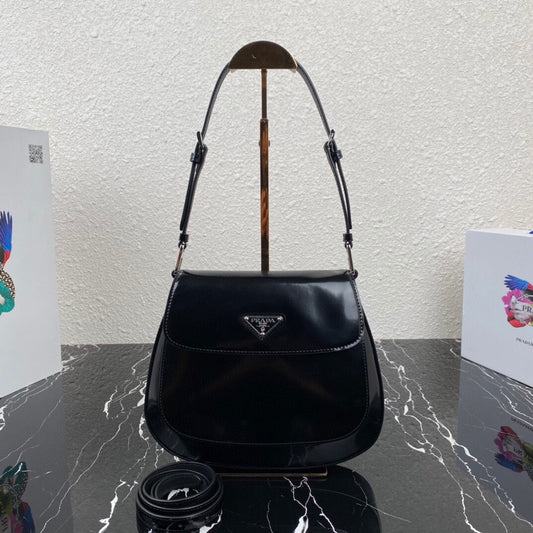 Luxury PradaCLEO 24 BLACK BRUSHED LEATHER SHOULDER BAG