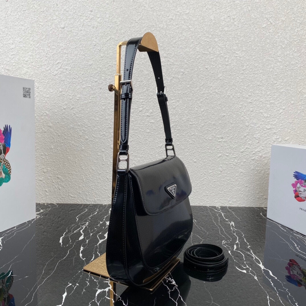 Luxury PradaCLEO 24 BLACK BRUSHED LEATHER SHOULDER BAG