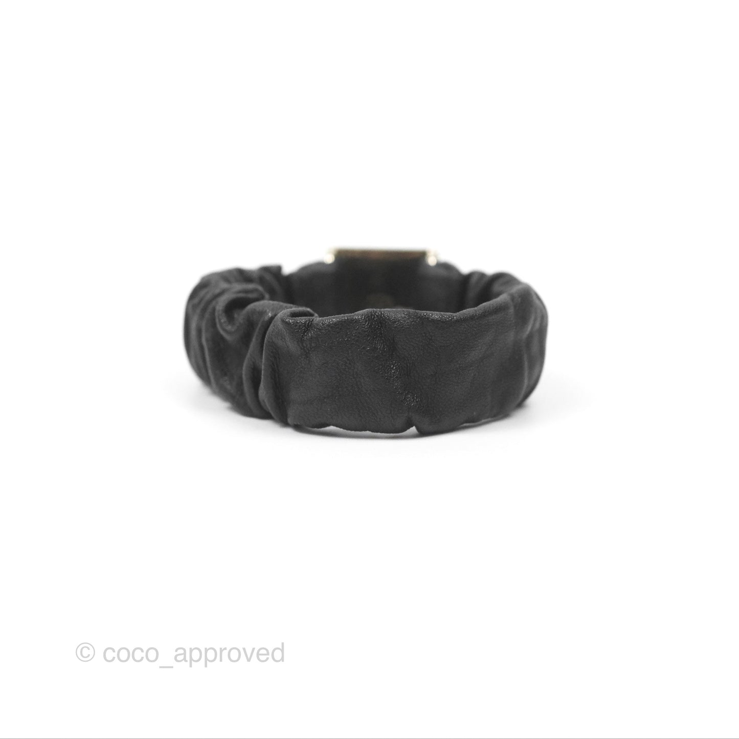 Chanel CC Black Leather Hair Accessory Gold Tone 21B