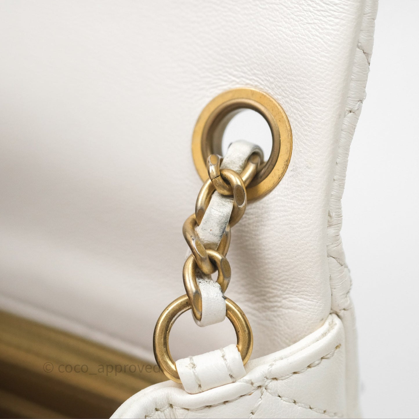 Chanel Mini Rectangular Pearl Crush Quilted White Lambskin Aged Gold Hardware