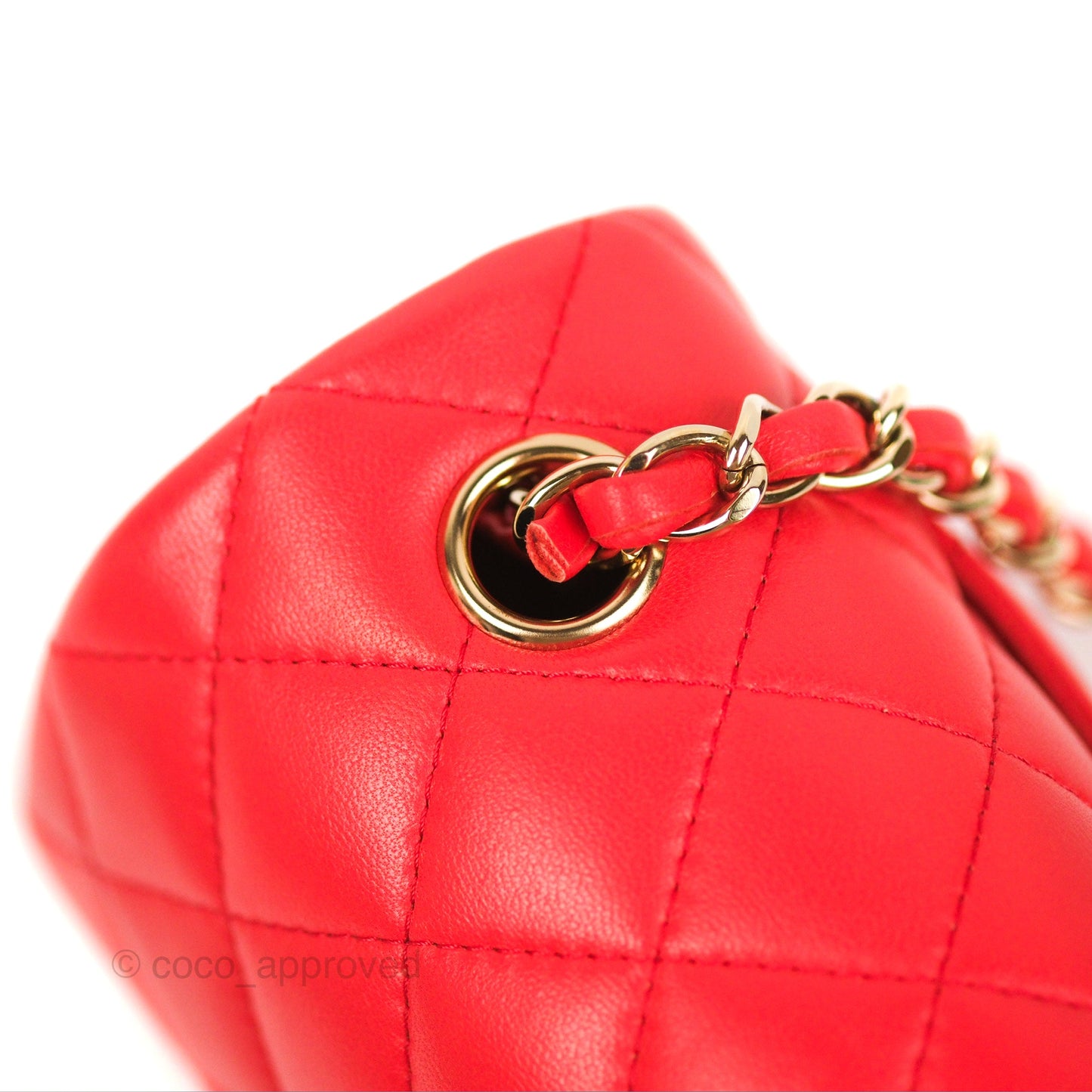 Chanel Quilted Mini Rectangular Flap Red Lambskin Gold Hardware