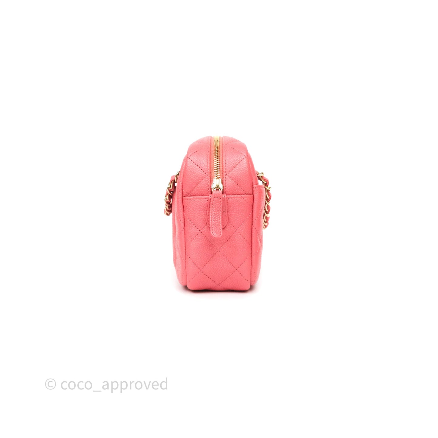 Chanel Camera Case Quilted Pink Shiny Caviar Gold Hardware