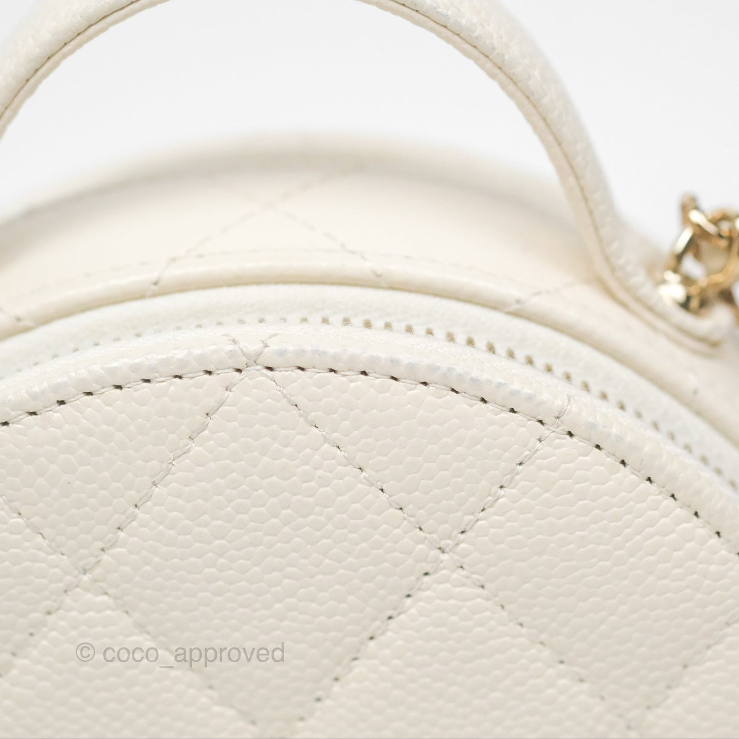 Chanel Mini Round Vanity Bag Handle With Care Ivory Caviar