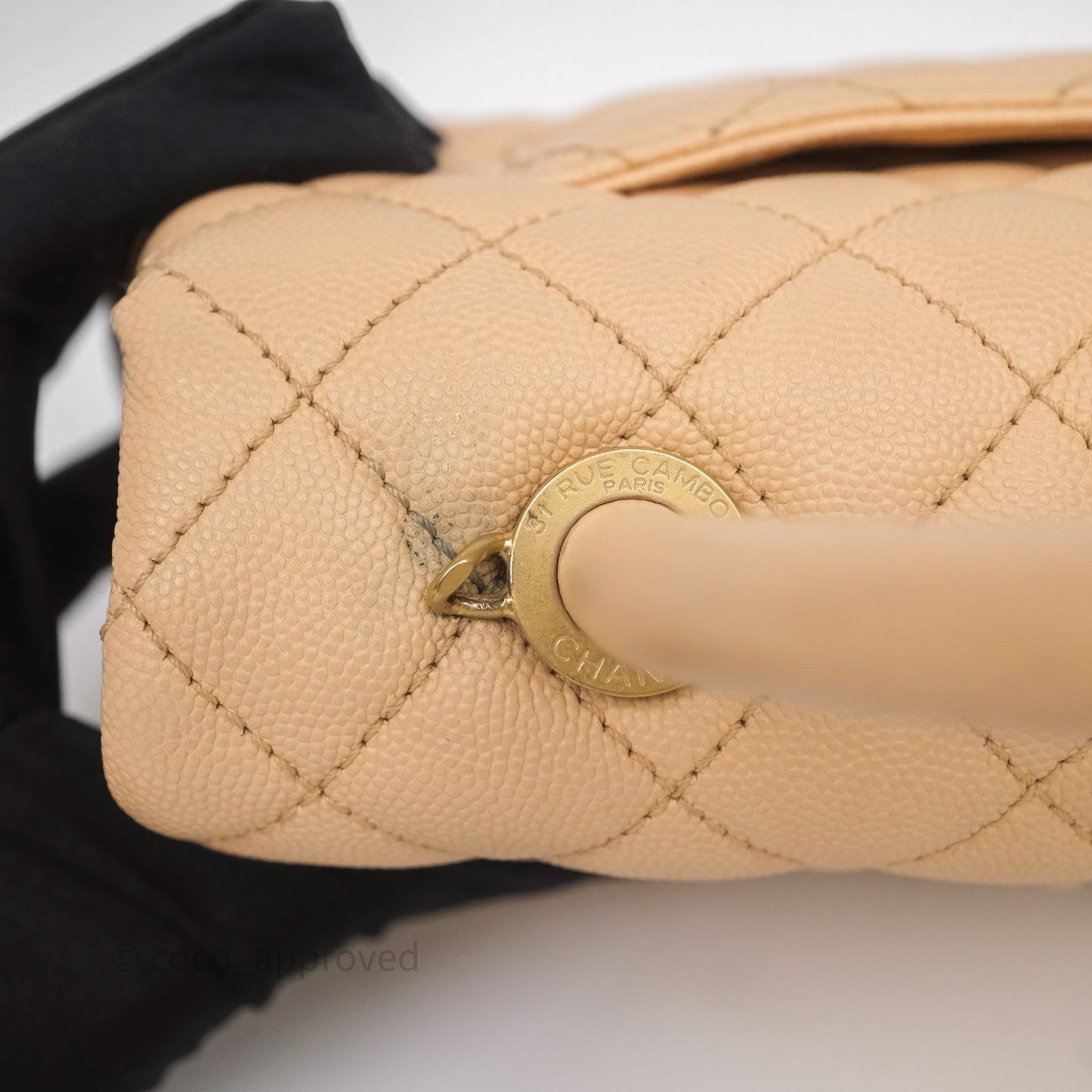 Chanel Small Coco Handle Quilted Beige Caviar Aged Gold Hardware