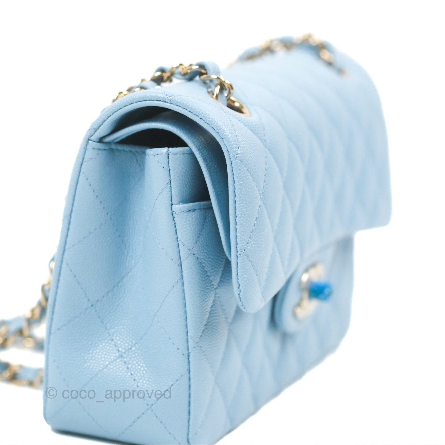 Chanel Small Classic Quilted Flap Blue Caviar Gold Hardware 22S