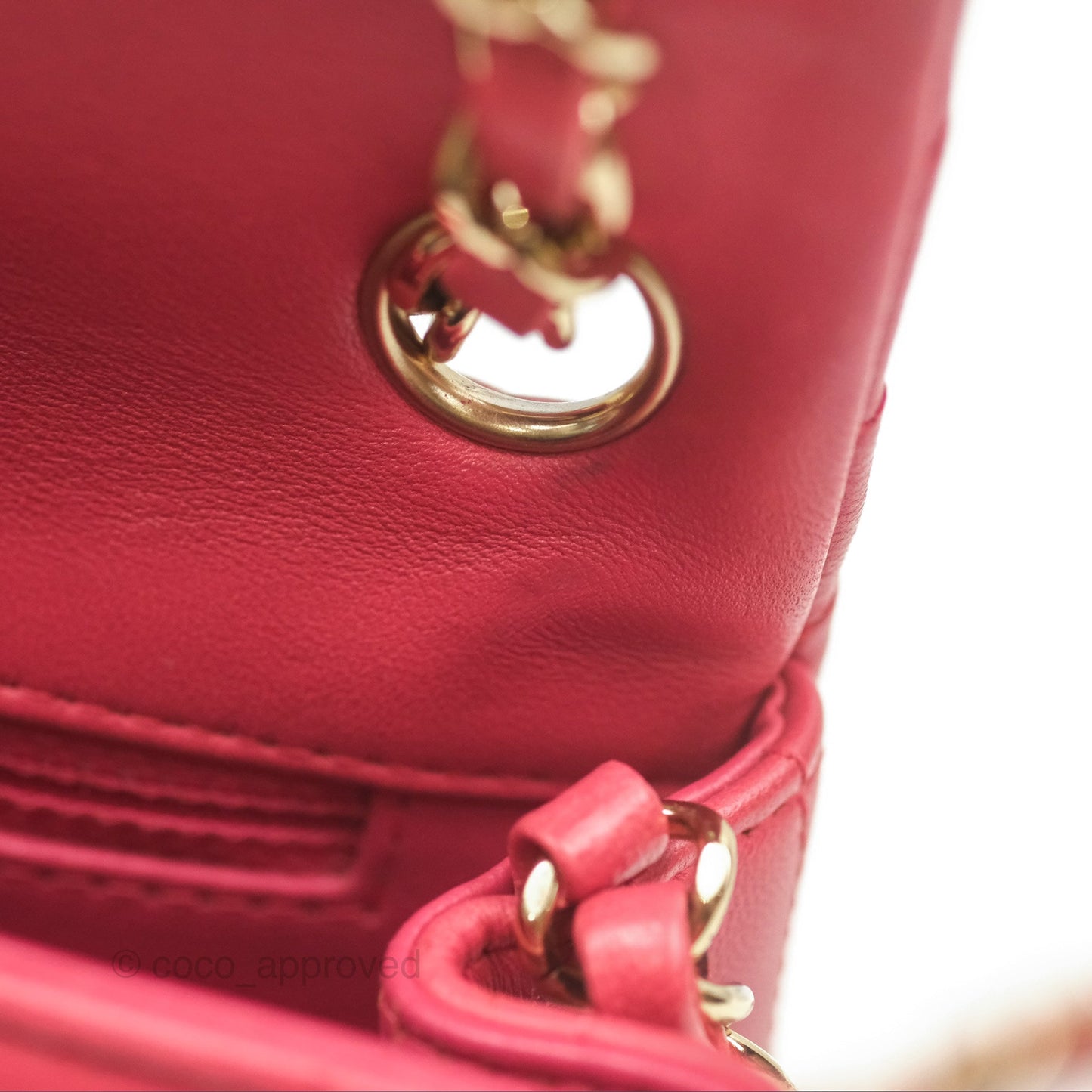 Chanel Mini Square Flap Chevron Dark Pink Lambskin Gold Hardware
