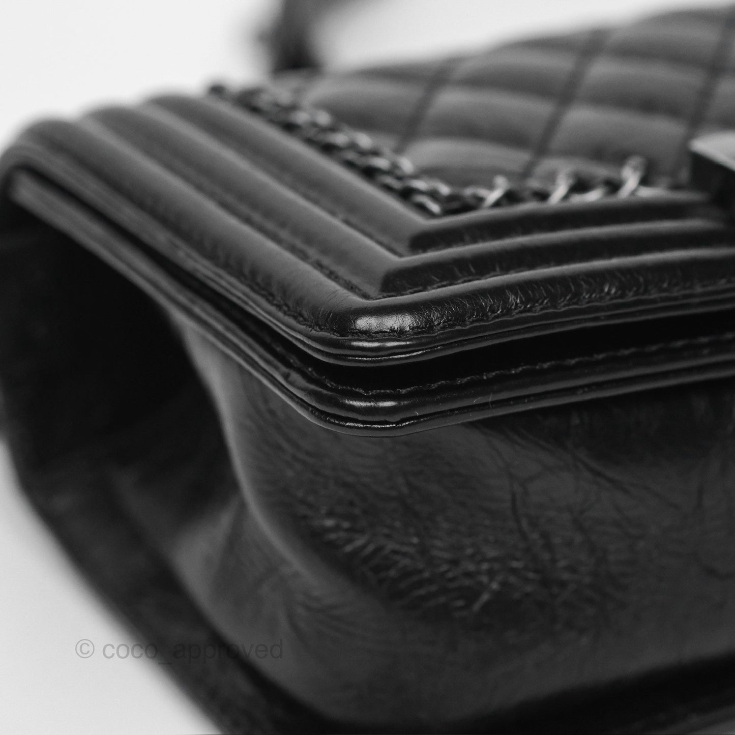 Chanel Small Chain Around Boy Quilted Black Aged Calfskin Ruthenium Hardware