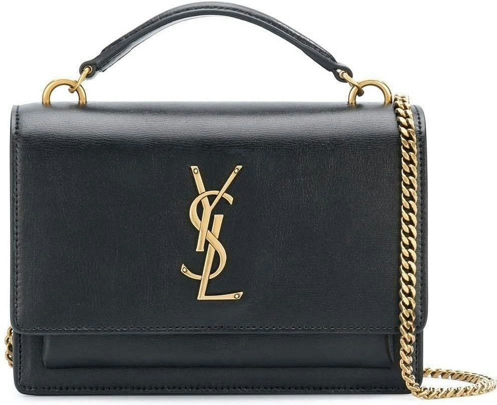 Luxury Saint Laurent Women's Sunset Logo Plaque Chain Wallet in Nero/Nero | 533026D422W1000