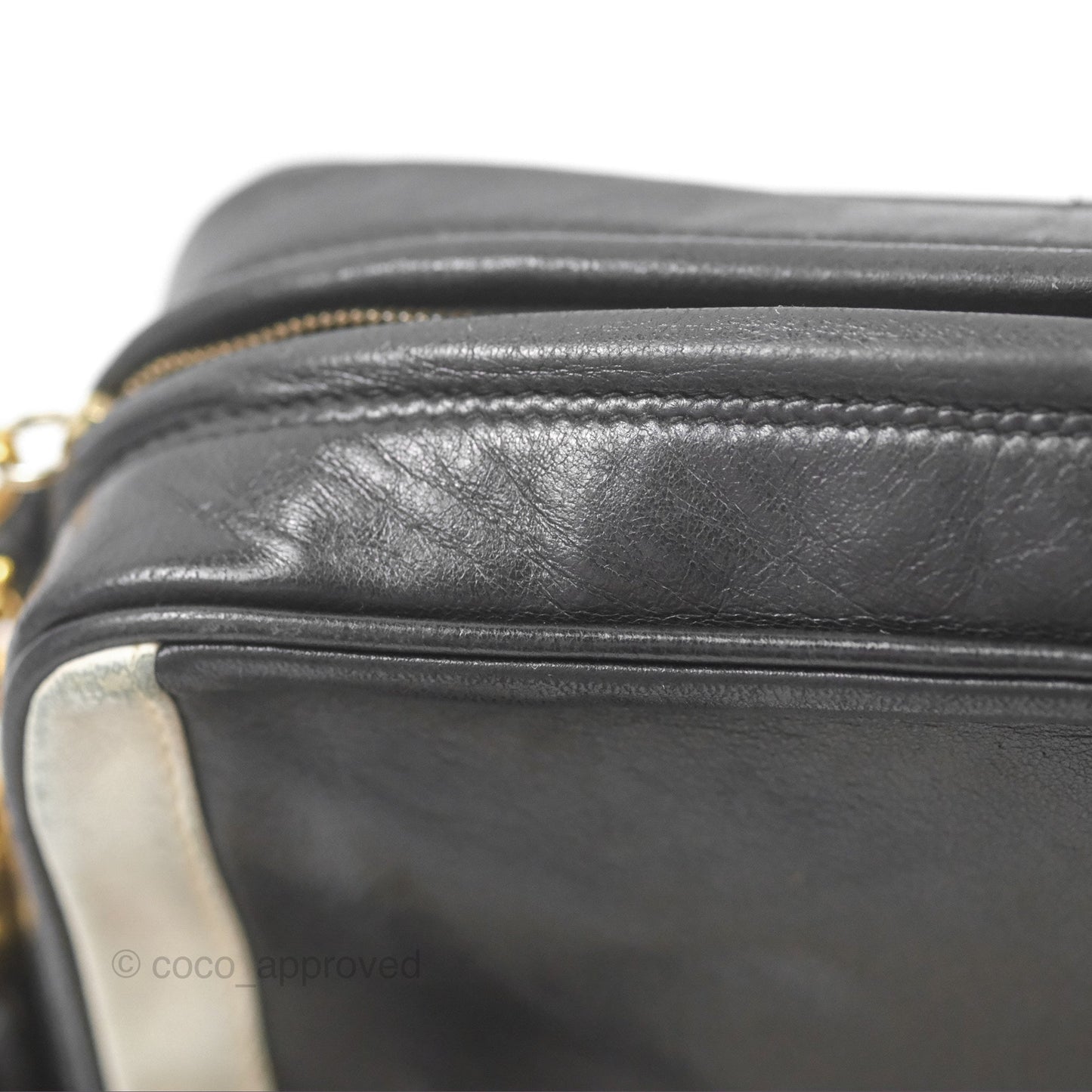Chanel Vintage White CC Camera Bag Black Lambskin Gold Hardware
