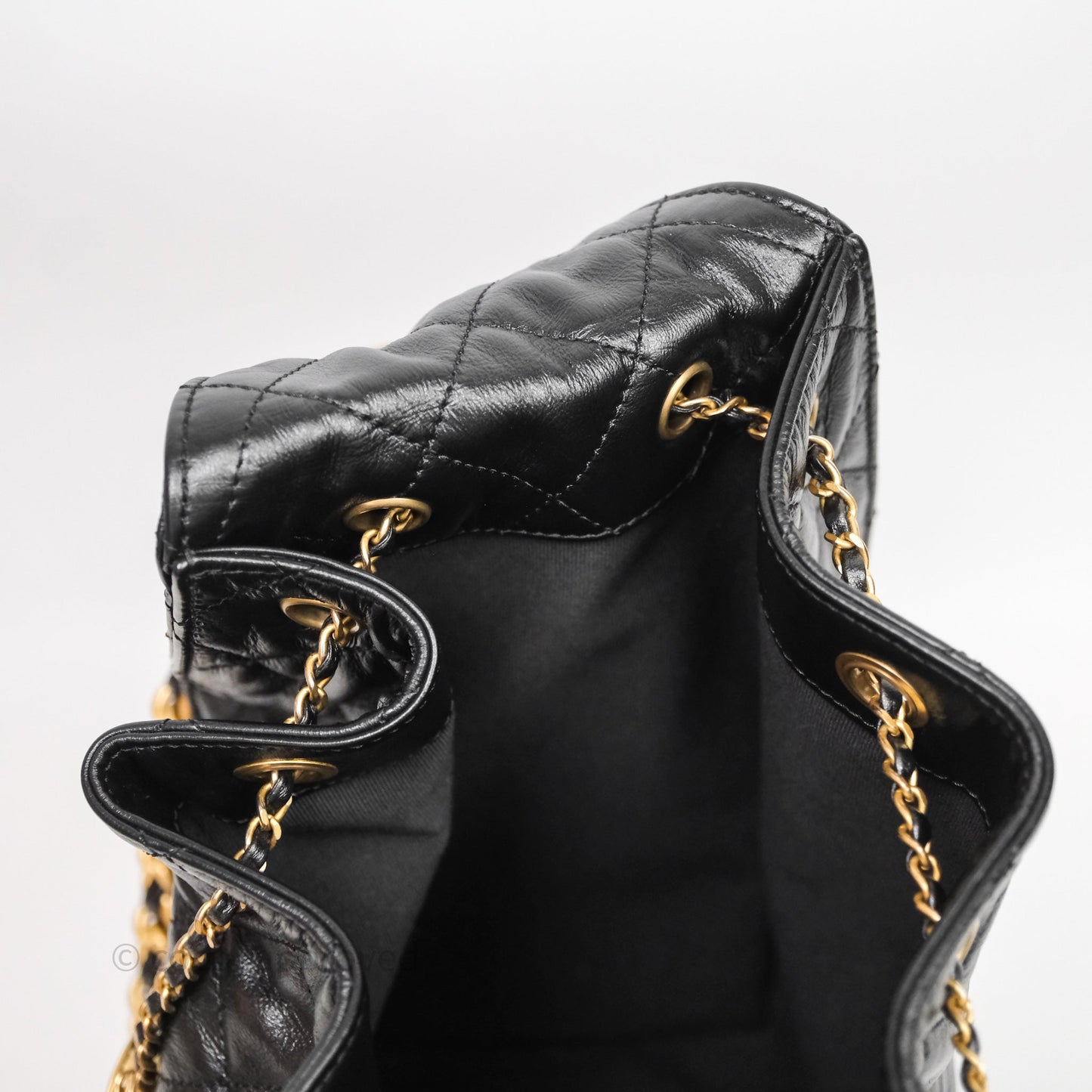 Chanel 25 Medium Black Crumpled Calfskin Aged Gold Hardware