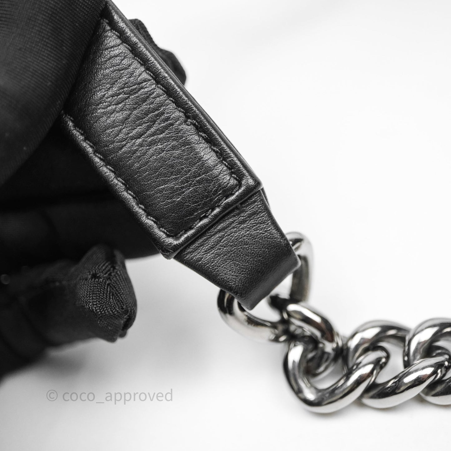 Chanel Small Boy Beaded Chevron Black Lambskin Silver Hardware