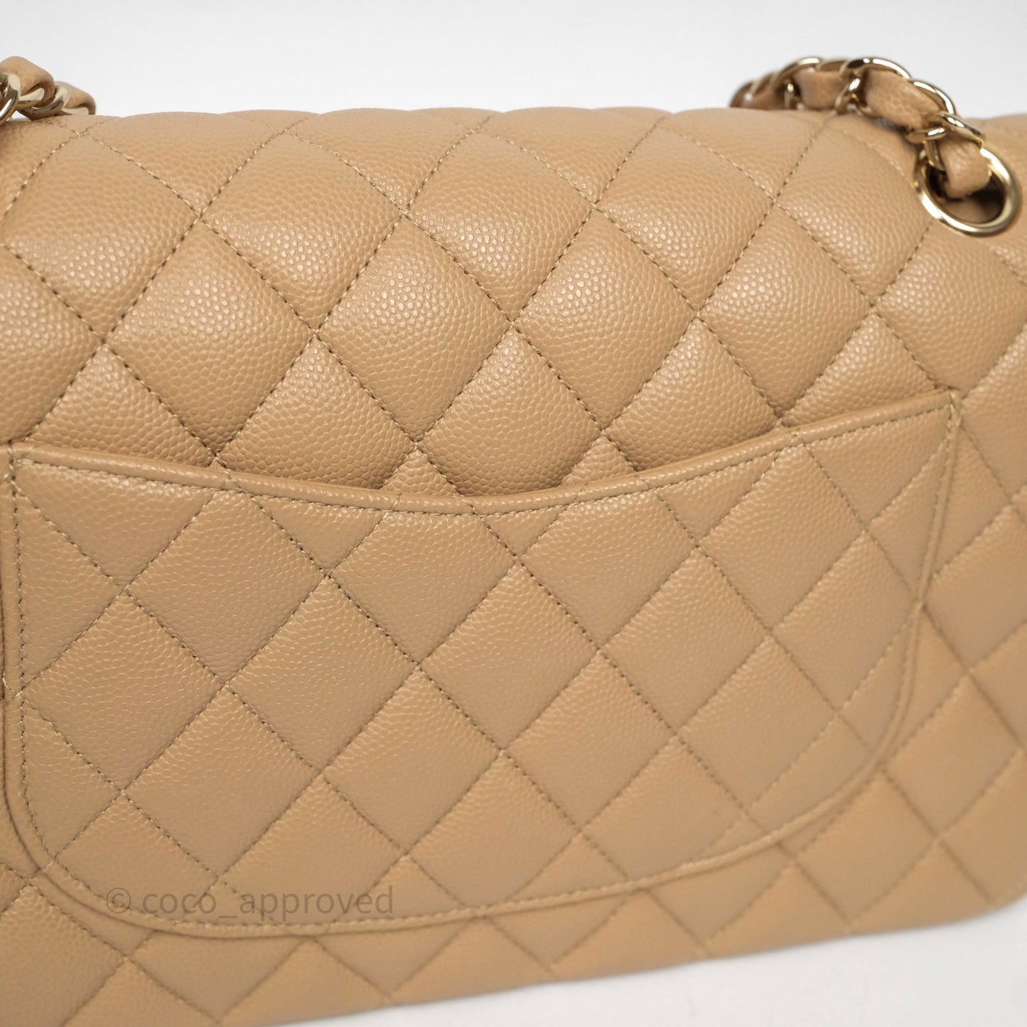 Chanel Classic M/L Medium Flap Quilted Dark Beige Caviar Gold Hardware