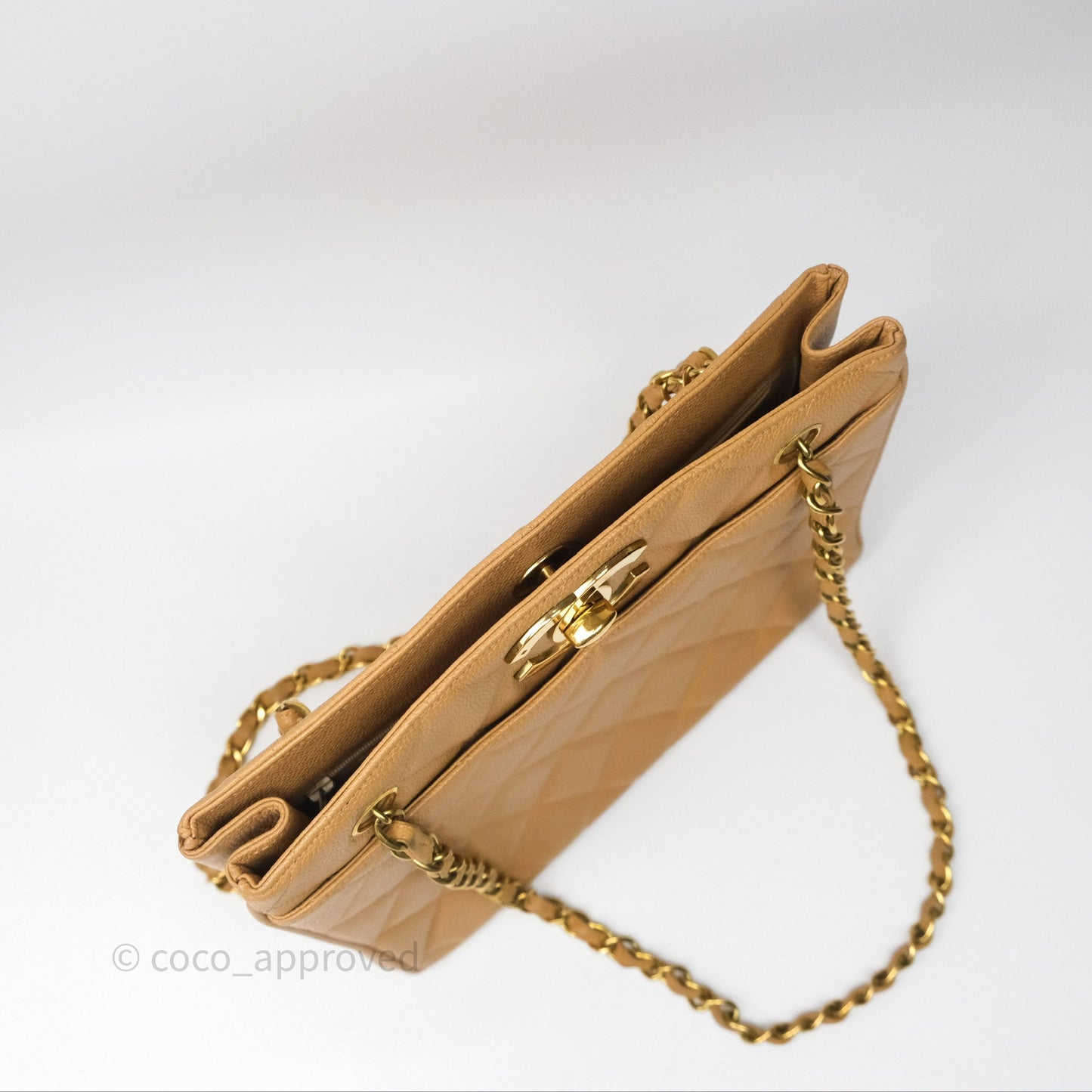 Chanel Vintage CC Quilted Tote Dark Beige Caviar 24K Gold Hardware