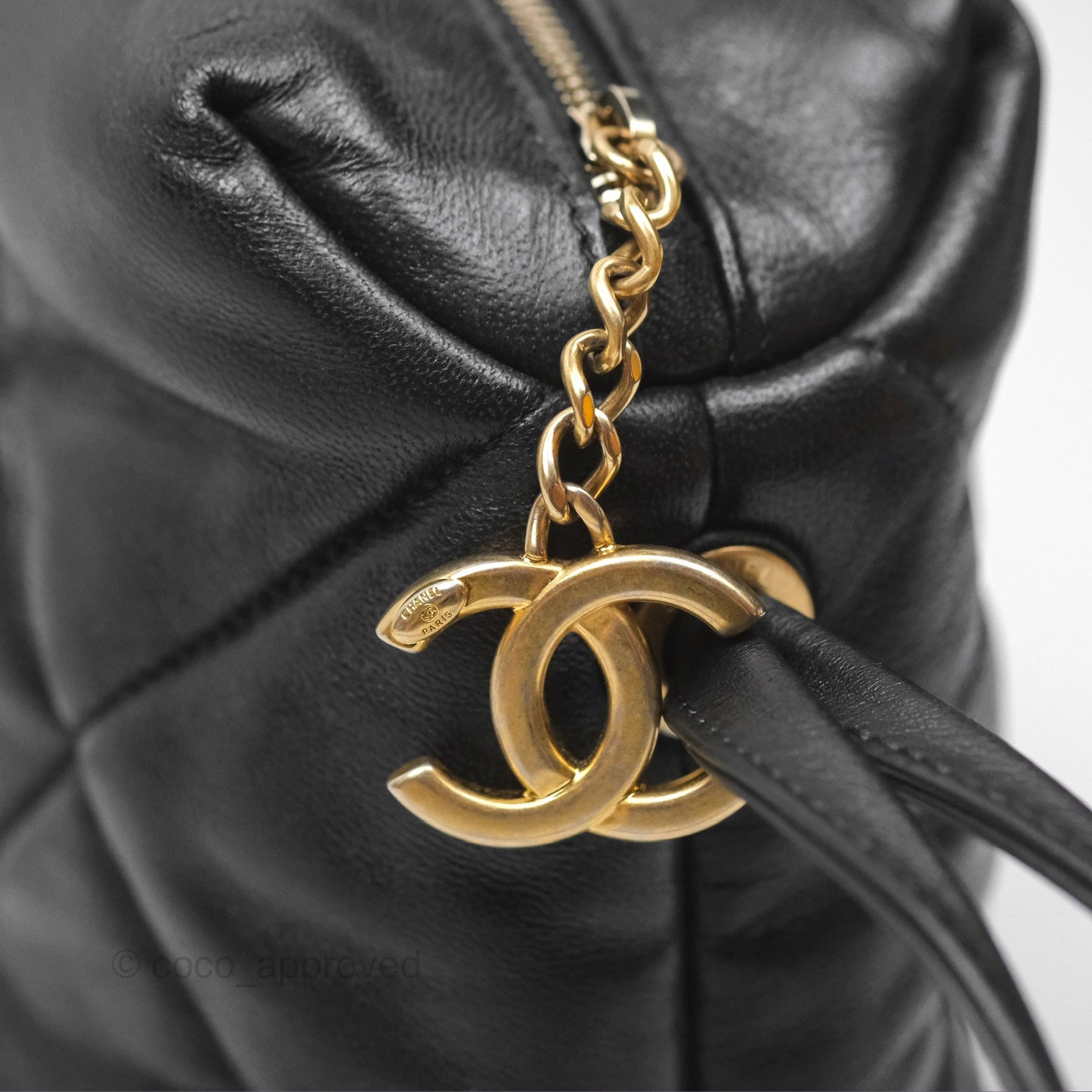 Chanel Small Quilted Bowling Bag Black Lambskin Aged Gold Hardware