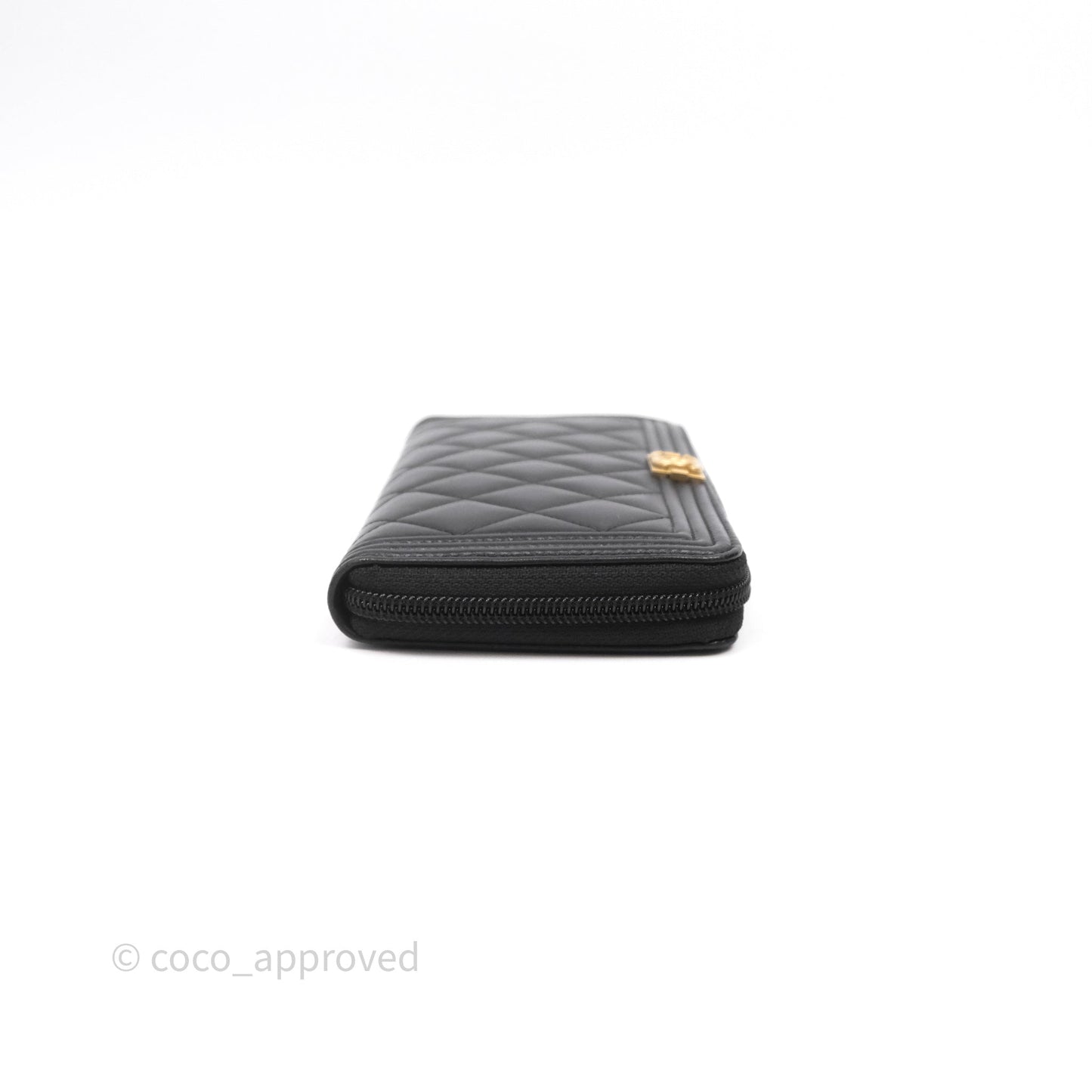 Chanel Boy Zip Long Wallet Black Lambskin Gold Hardware