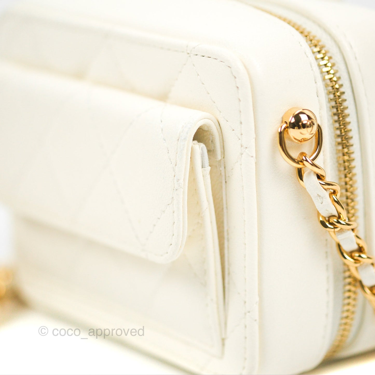 Chanel Mini Vanity Case with Chain White Lambskin Gold Hardware