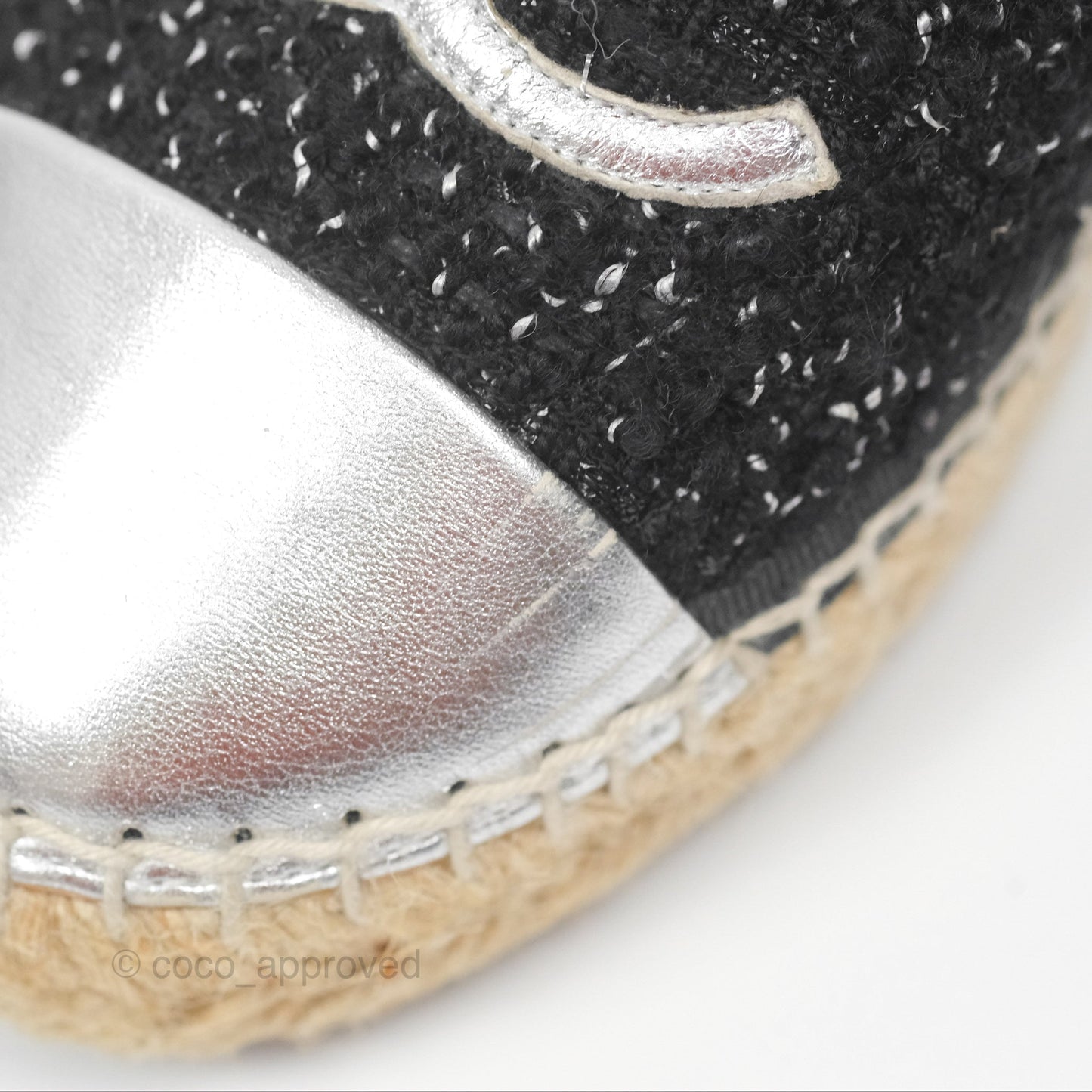 Chanel Espadrille Black Silver Tweed Size 37