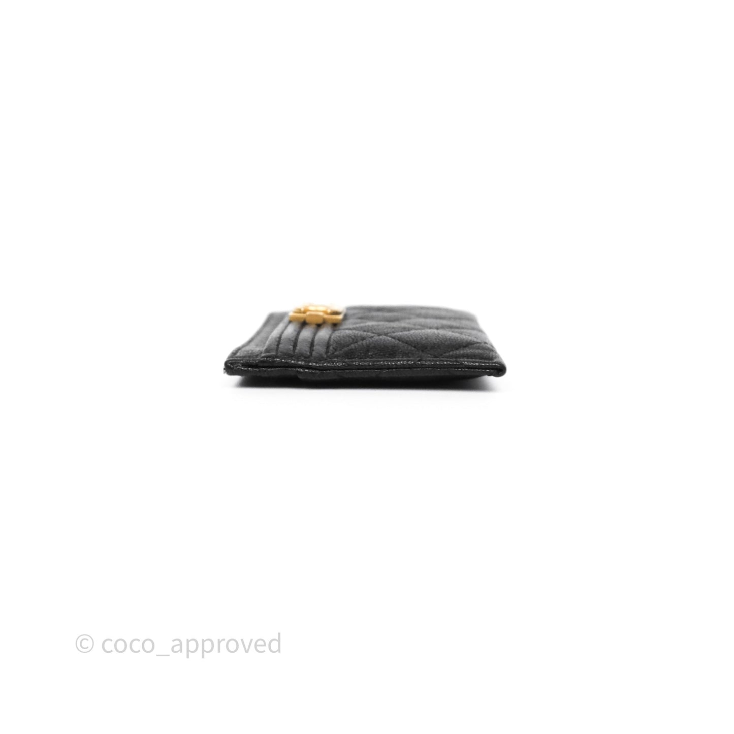 Chanel Boy Card Holder Quilted Black Caviar Aged Gold Hardware