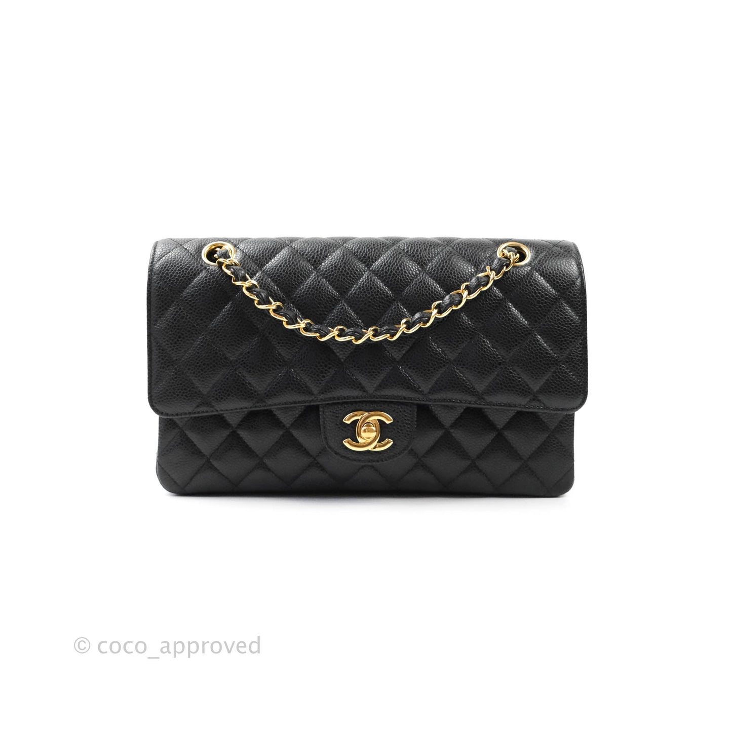 Chanel Quilted M/L Medium Double Flap Black Caviar Gold Hardware