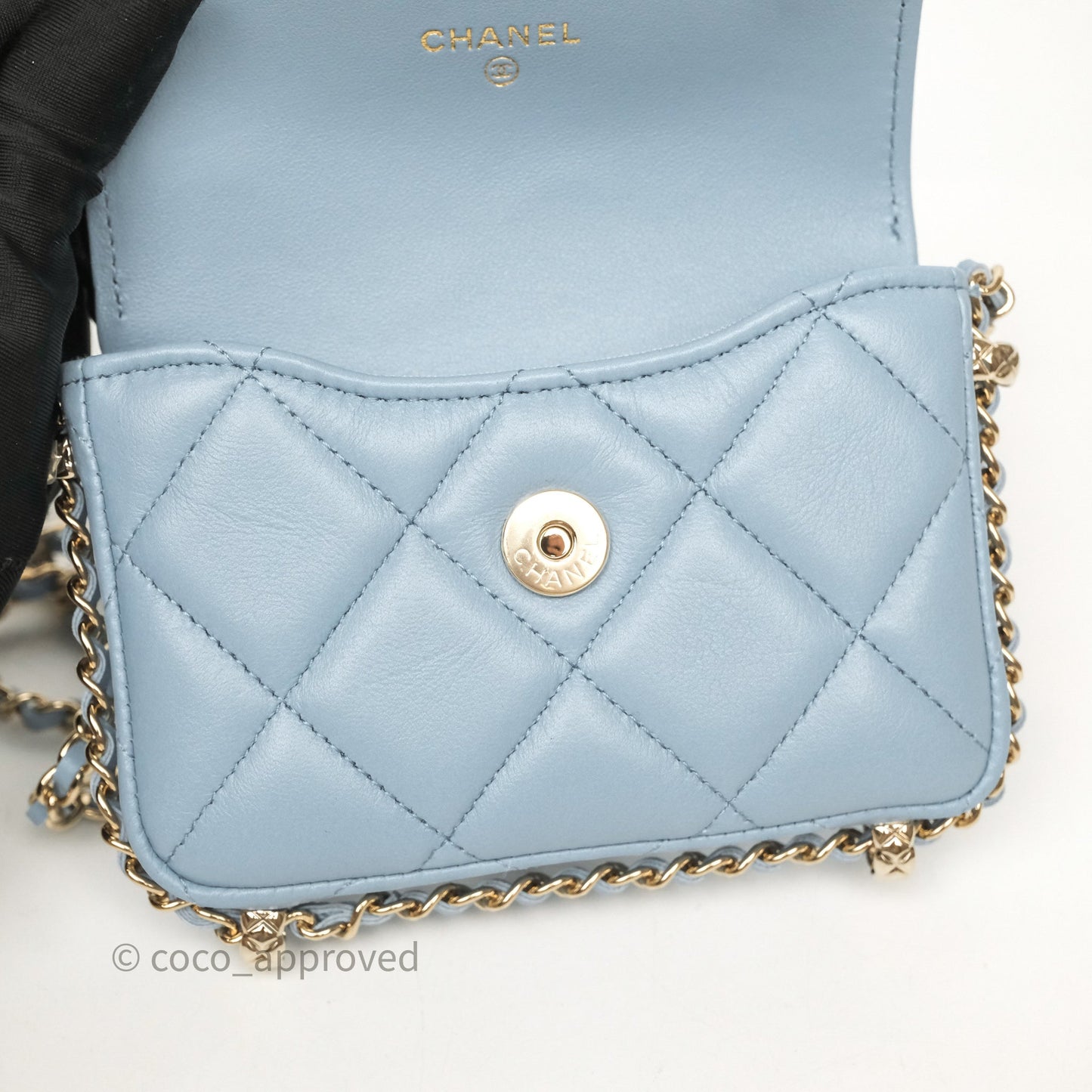 Chanel Mini Chain Around Clutch With Chain Blue Lambskin Gold Hardware