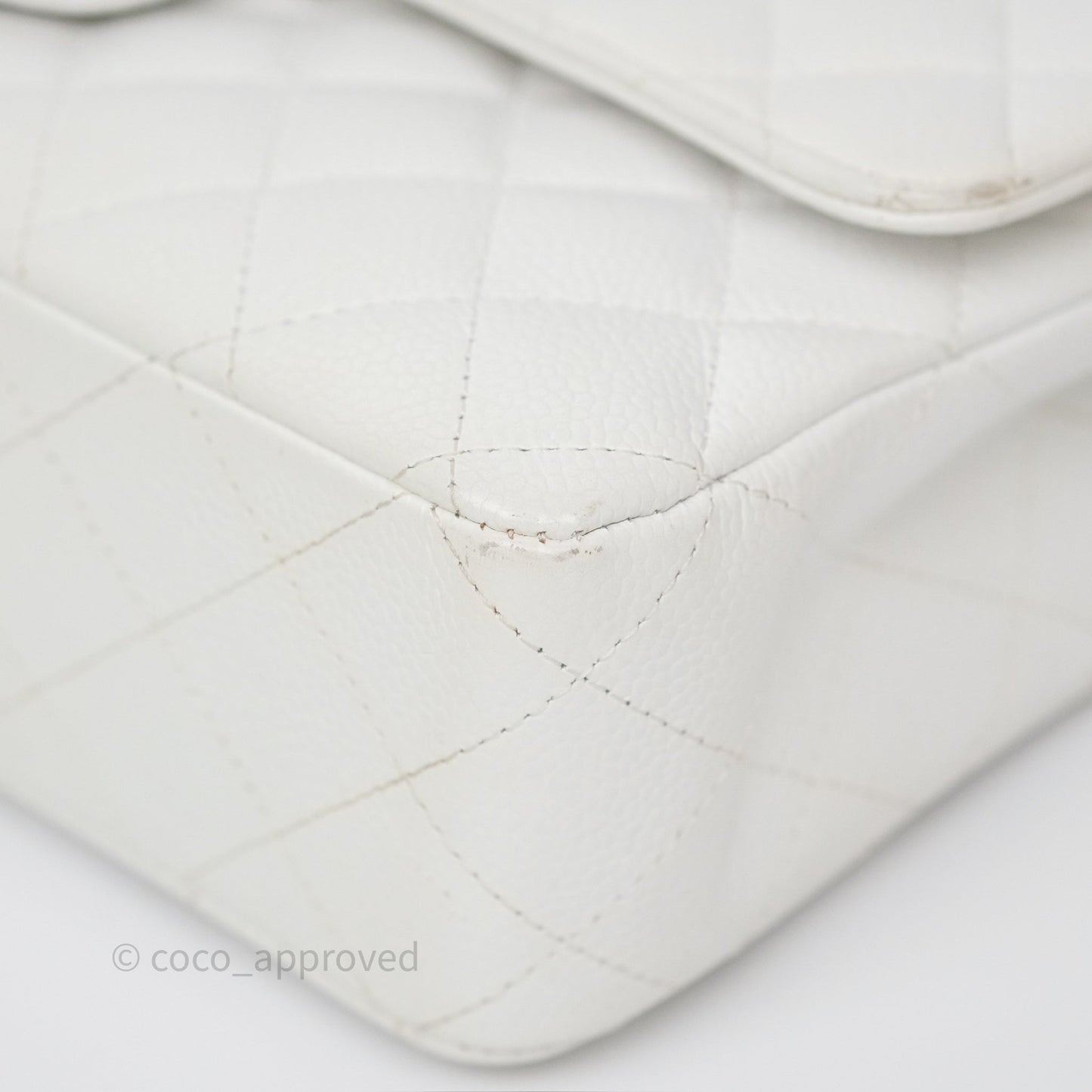 Chanel M/L Medium Classic Flap Quilted White Caviar Silver Hardware