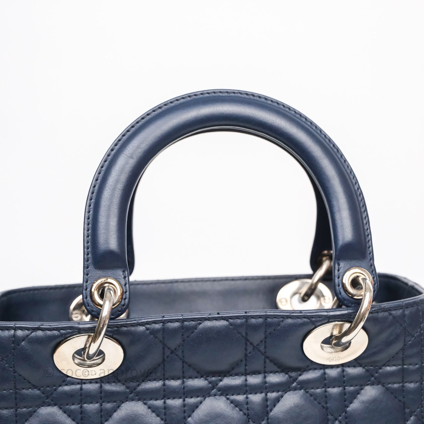 Christian Dior Medium Lady Dior Navy Lambskin Silver Hardware