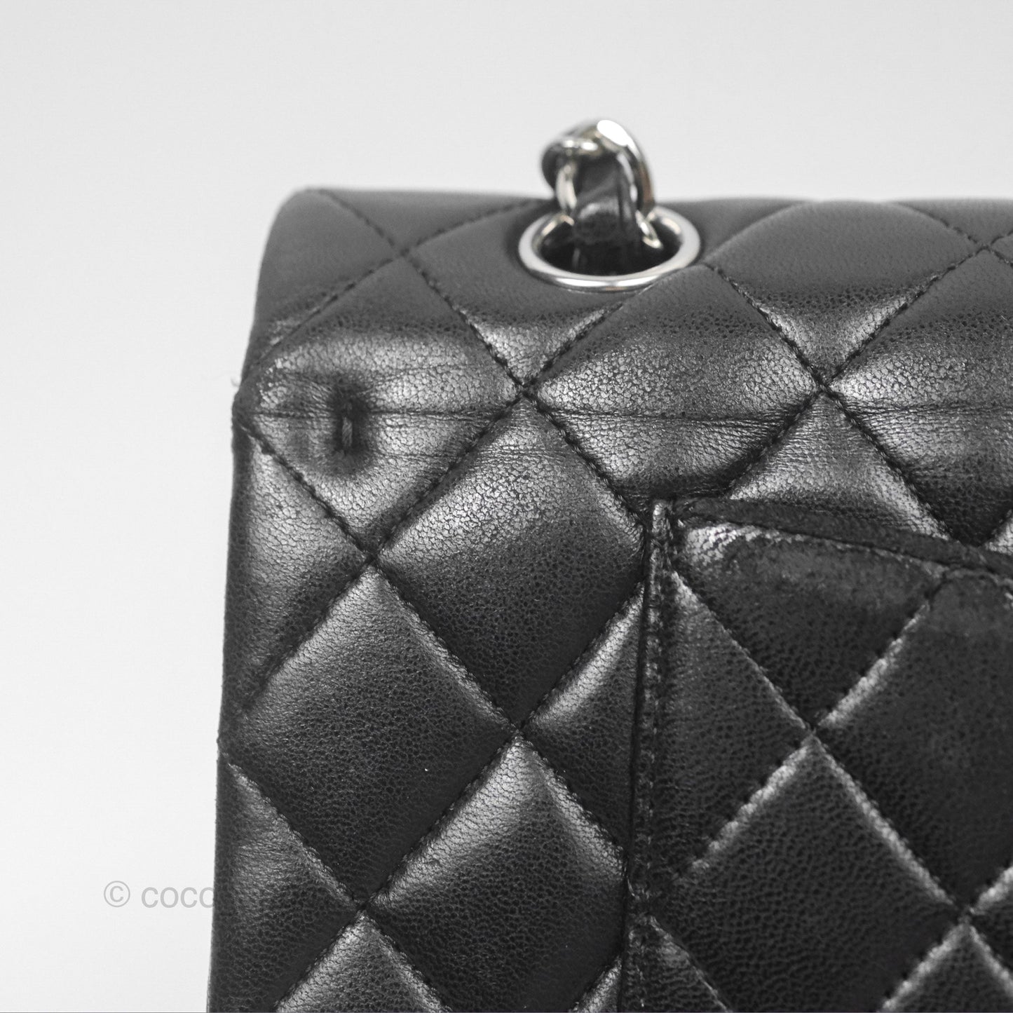 Chanel Classic M/L Medium Flap Quilted Black Lambskin Silver Hardware