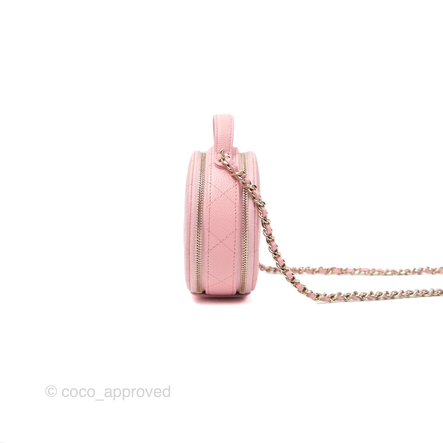 Chanel Mini Round Vanity Bag Handle With Care Pink Caviar 22C
