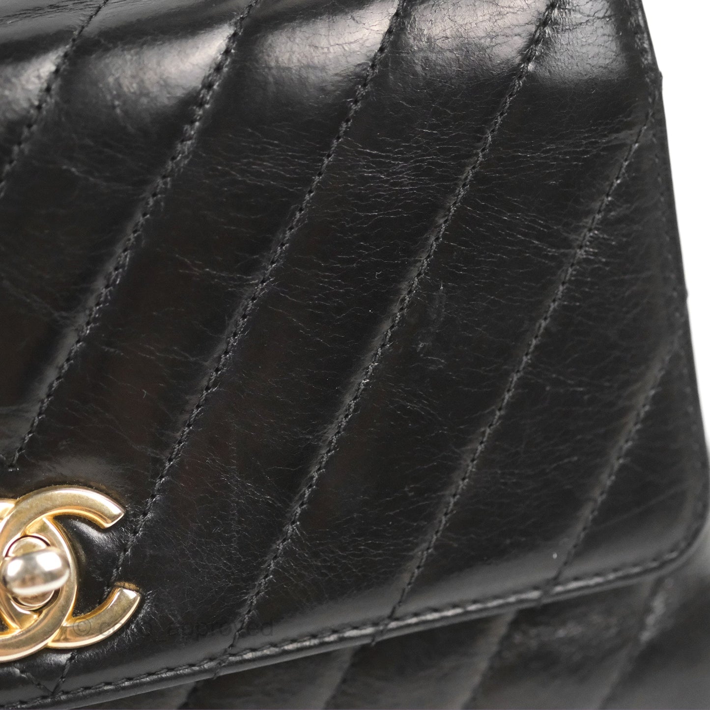 Chanel Chevron Small Coco Handle Black Shiny Aged Calfskin Aged Gold Hardware’s