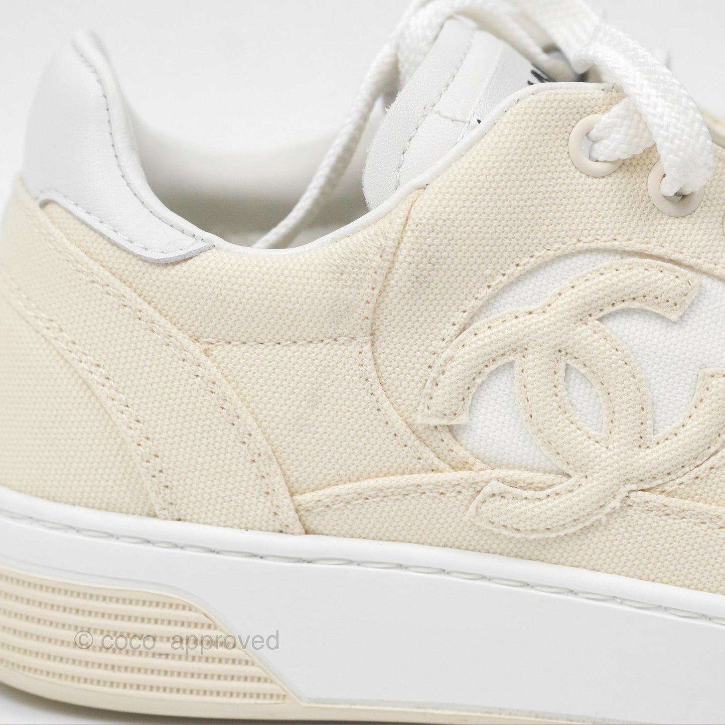 Chanel Ivory Beige White Sneakers Size 37.5