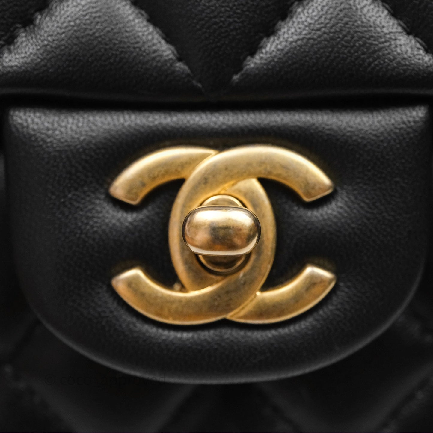 Chanel Metal Top Handle Mini Rectangular Flap Bag Black Lambskin Aged Gold Hardware