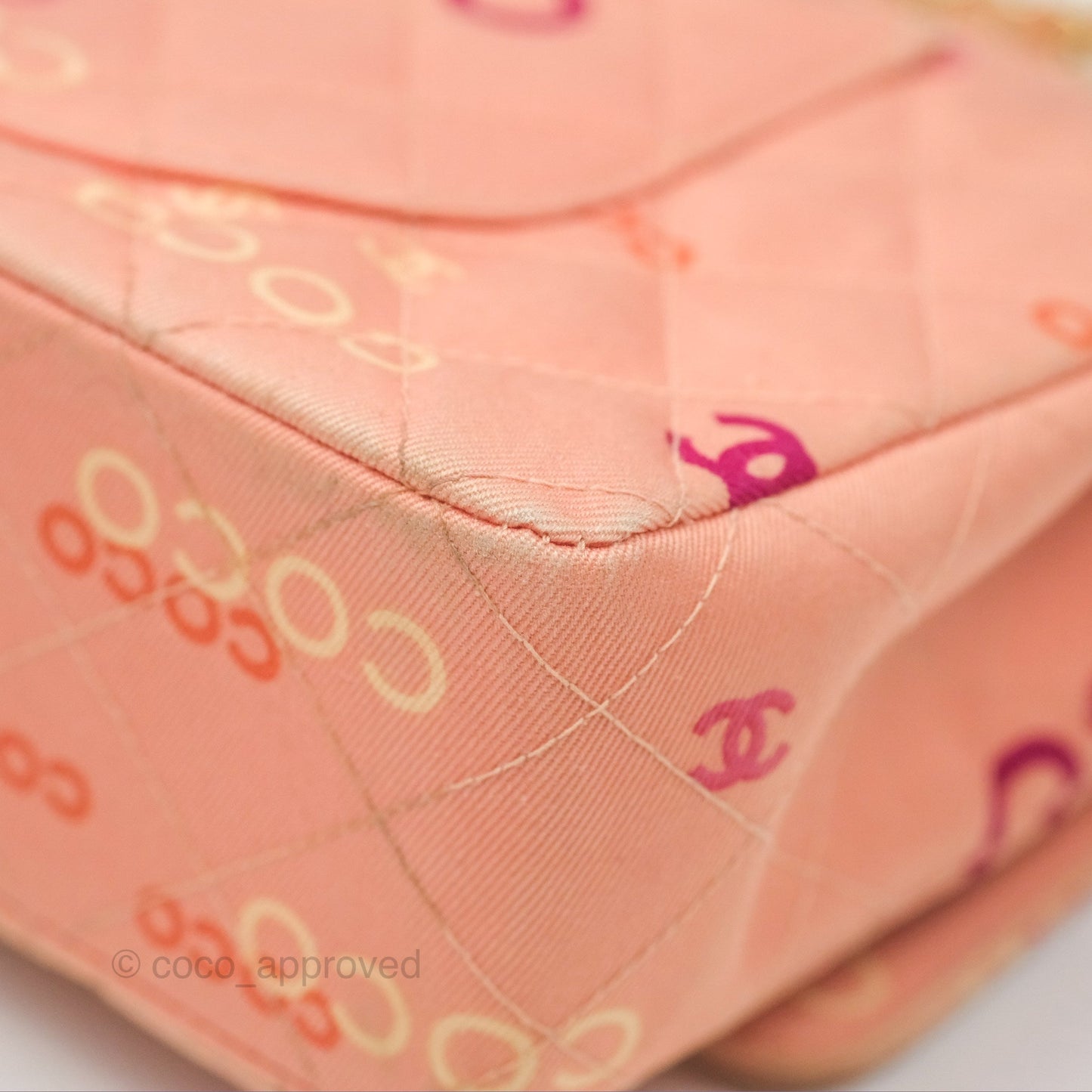 Chanel Coco Logo Medium Classic Flap Quilted Coral Pink Canvas Gold Hardware