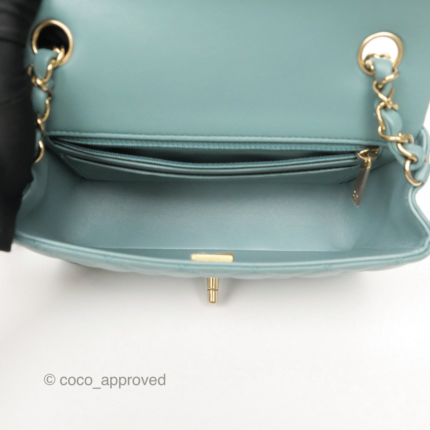 Chanel Quilted Mini Rectangular Flap Turquoise Blue Lambskin Gold Hardware