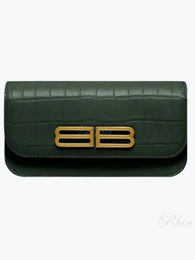 Luxury Balenciaga Gossip BB Logo Crocodile Chain Shoulder Bag Green