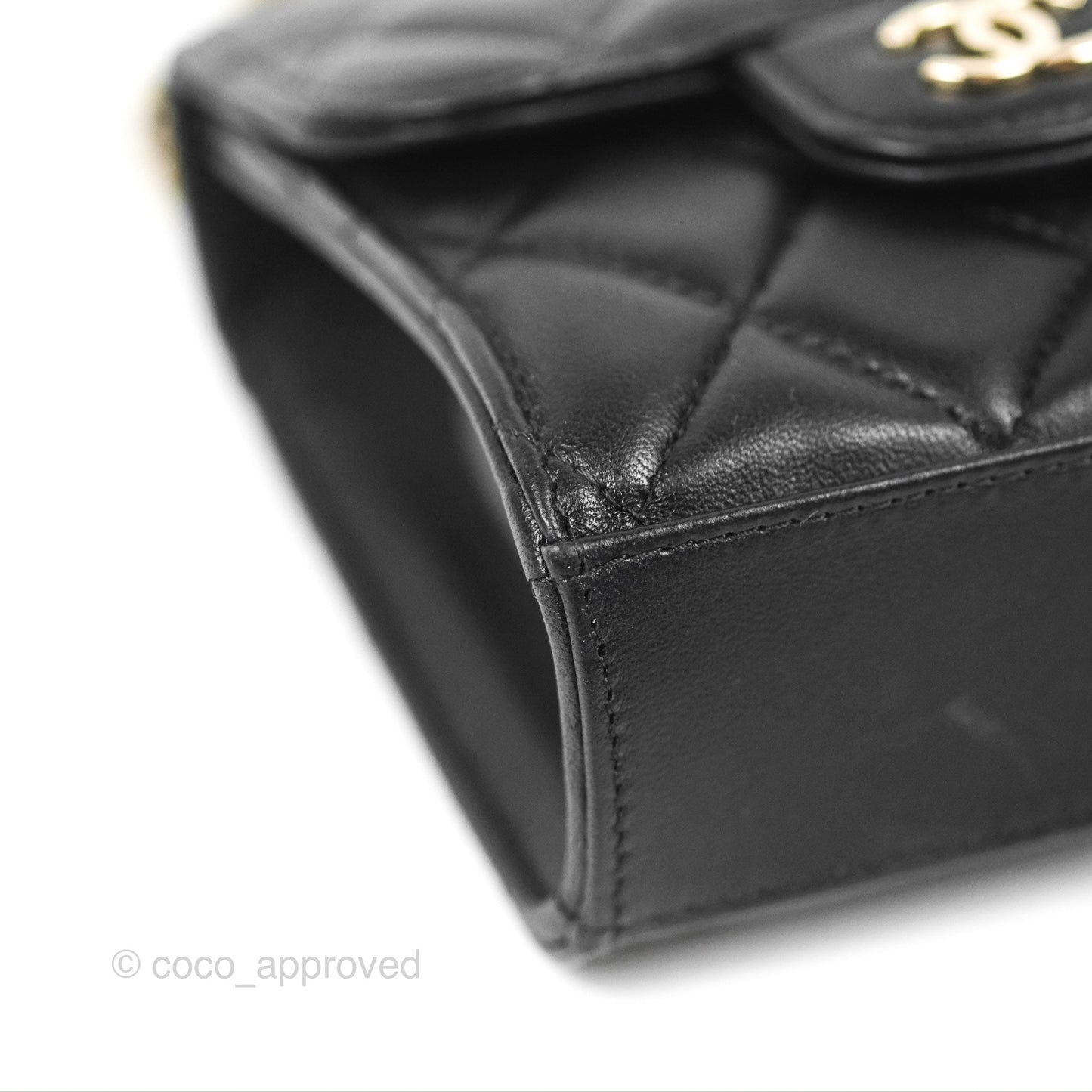 Chanel Mini Handle Clutch With Chain Black Lambskin Gold Hardware