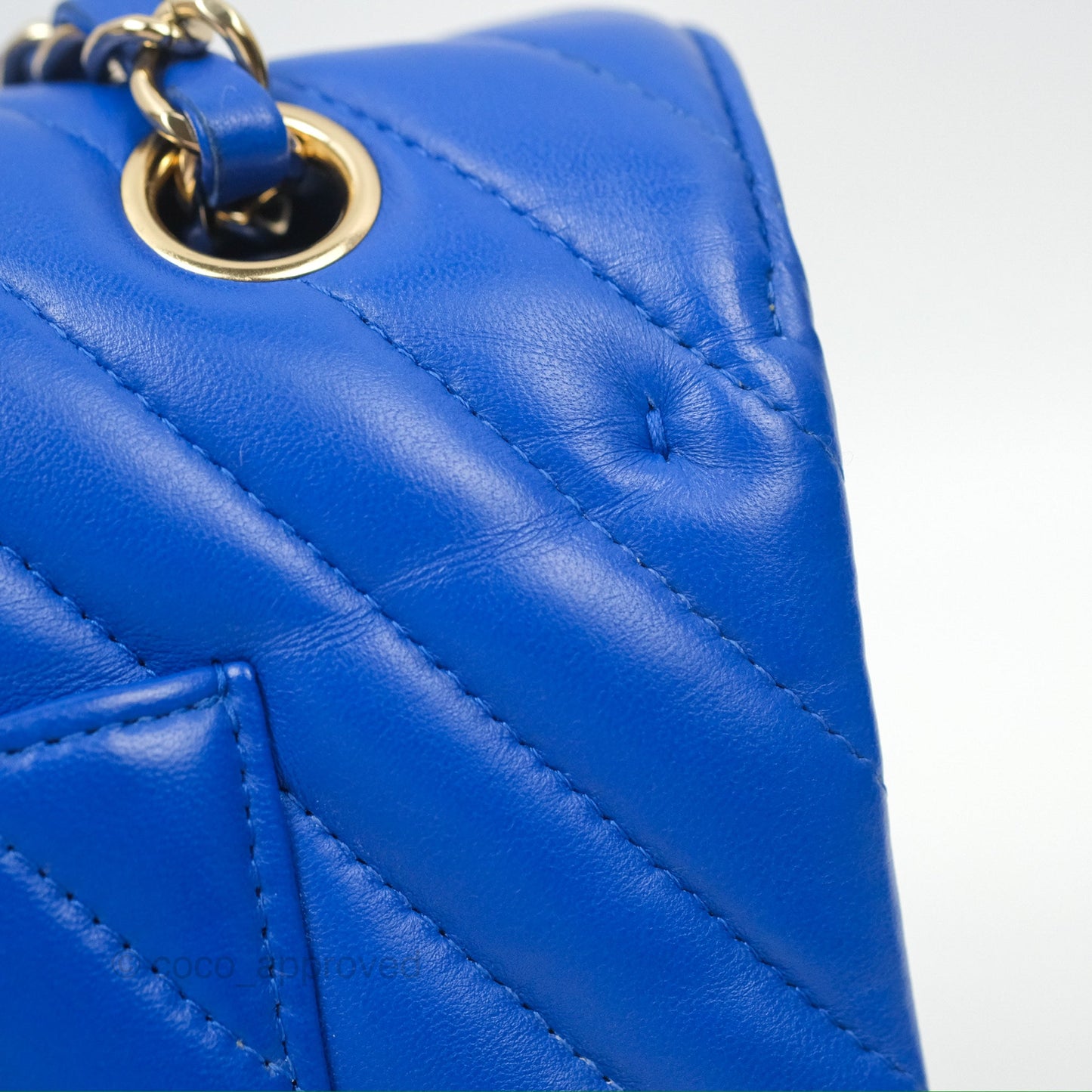 Chanel Medium Classic Flap Chevron Blue Lambskin Gold Hardware