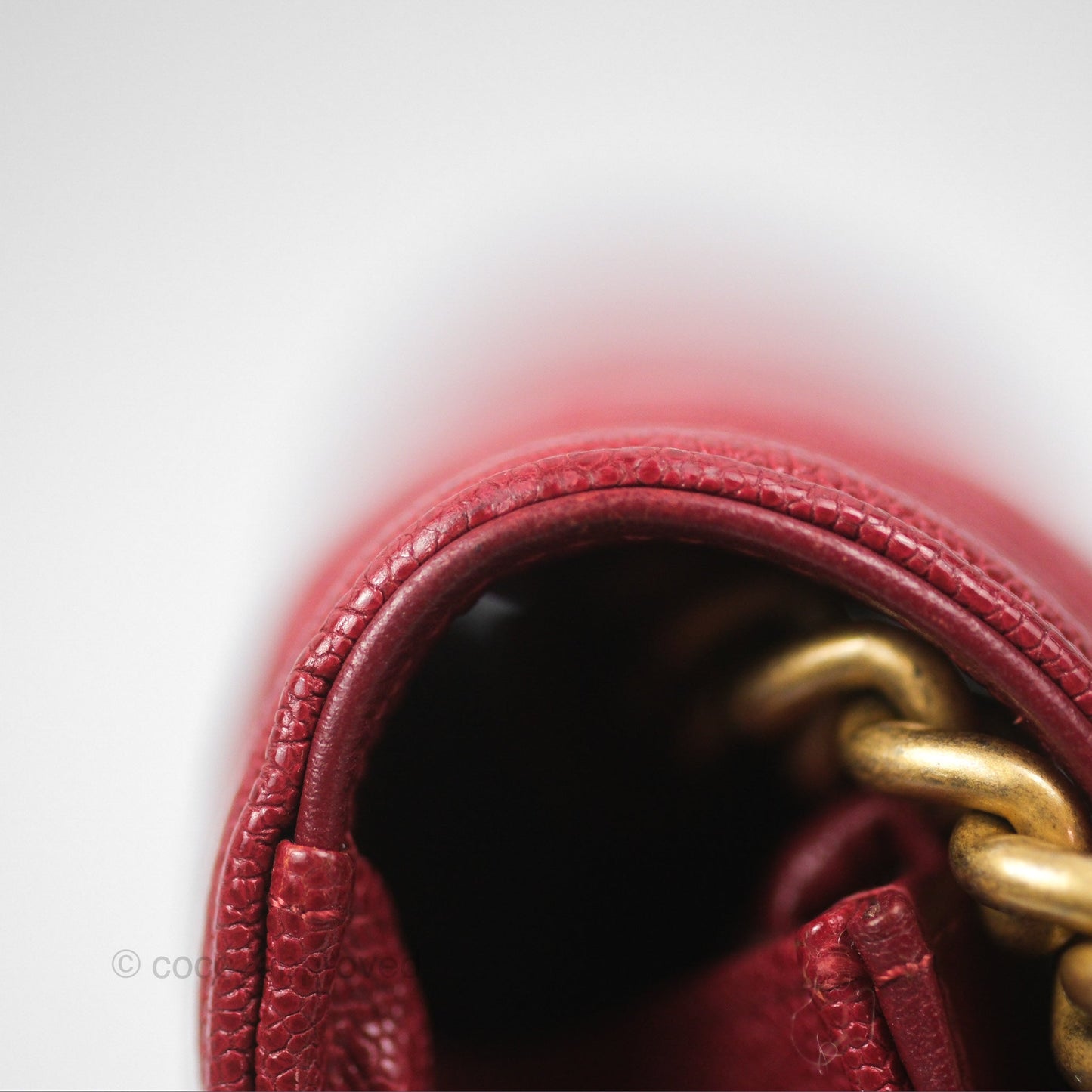 Chanel Quilted Boy Wallet on Chain WOC Red Caviar Aged Gold Hardware