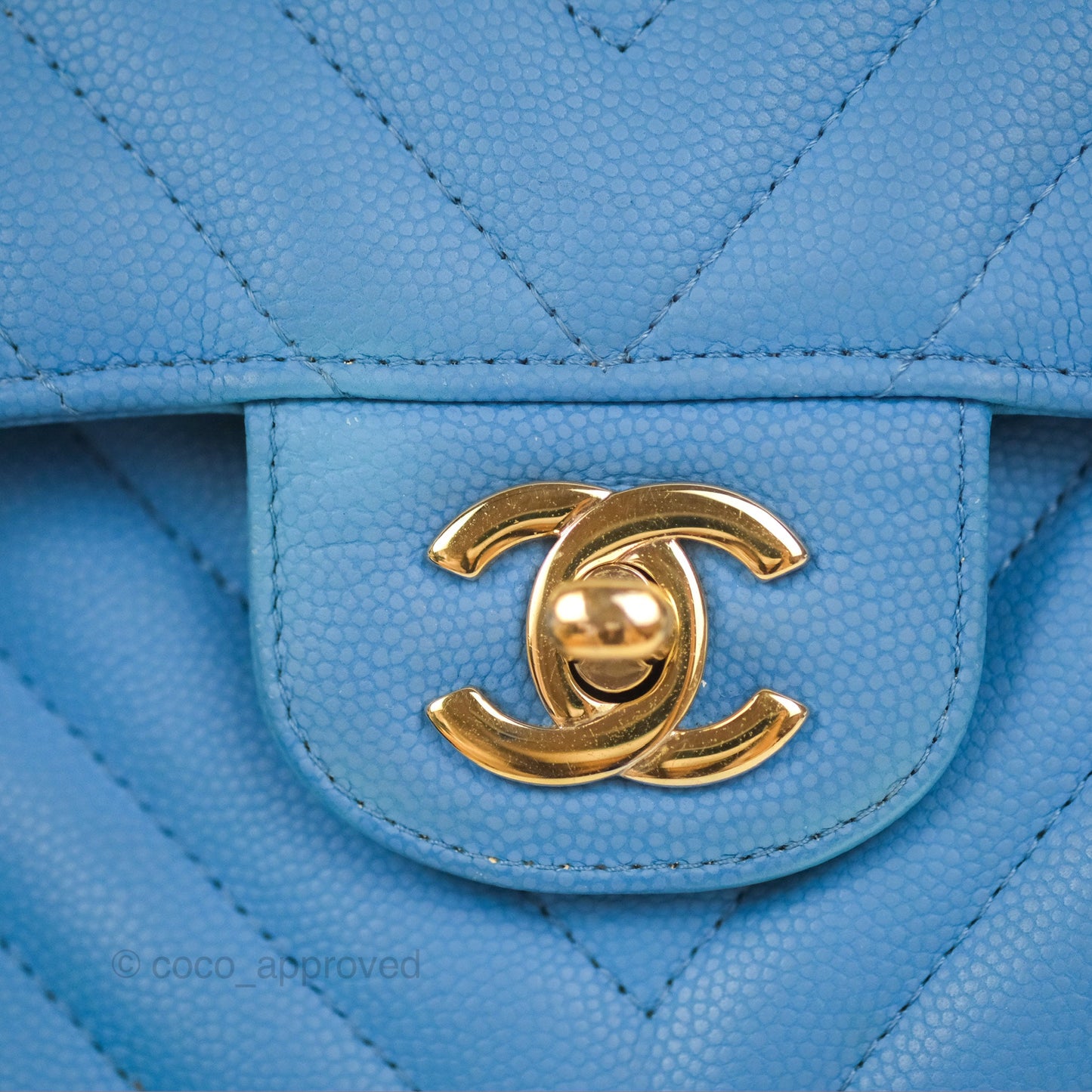 Chanel Small Classic Flap Chevron Blue Caviar Gold Hardware