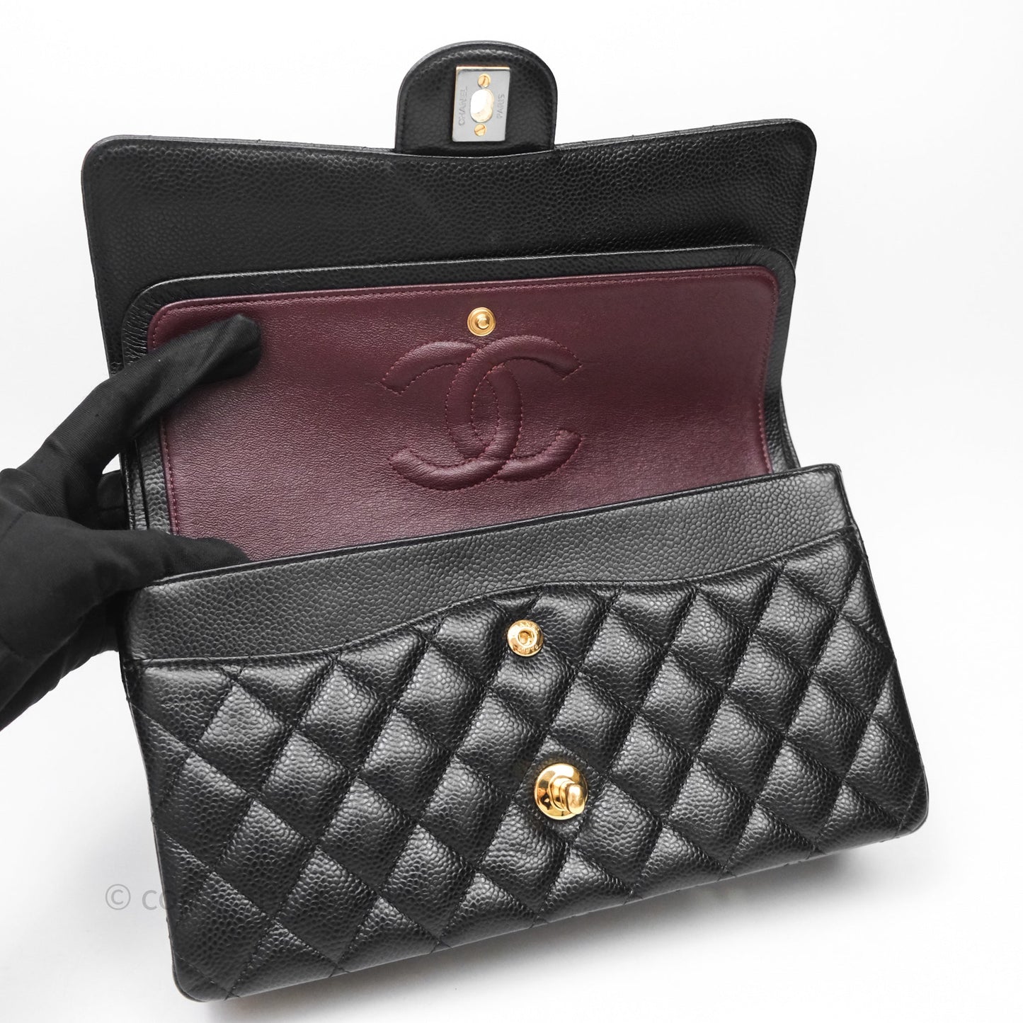 Chanel Quilted Classic M/L Medium Flap Black Caviar Gold Hardware