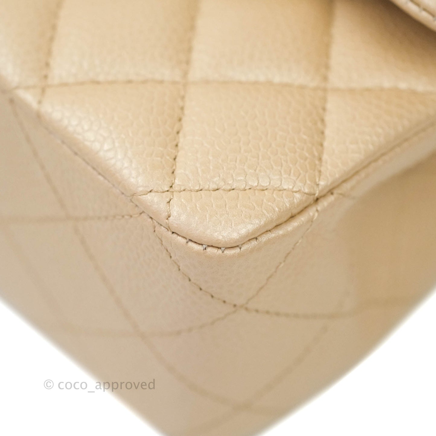 Chanel M/L Medium Double Flap Bag Iridescent Beige Caviar Silver Hardware