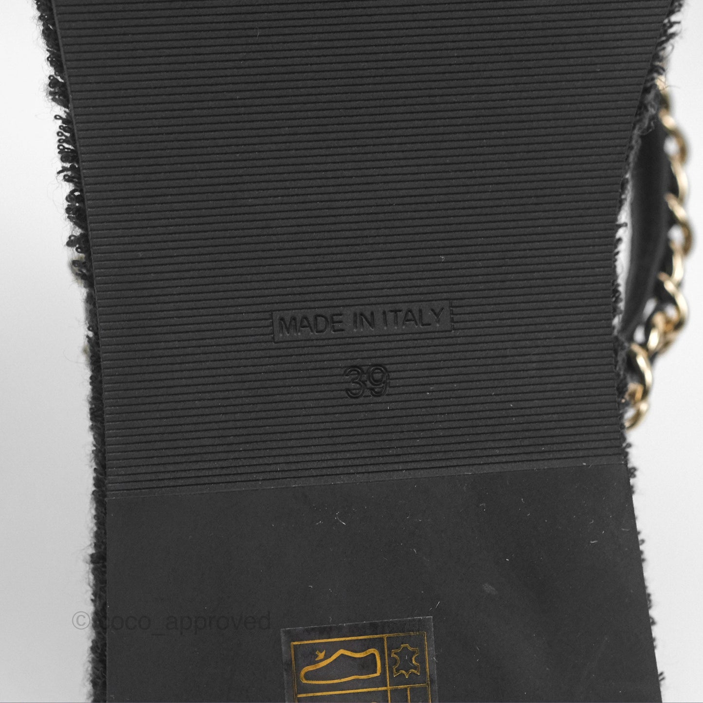 Chanel Chain Terry Slide Thong Sandals Black Size 39