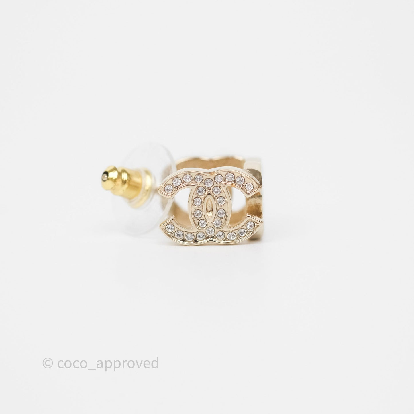 Chanel CC Crystals Square Earrings Gold Tone 23B