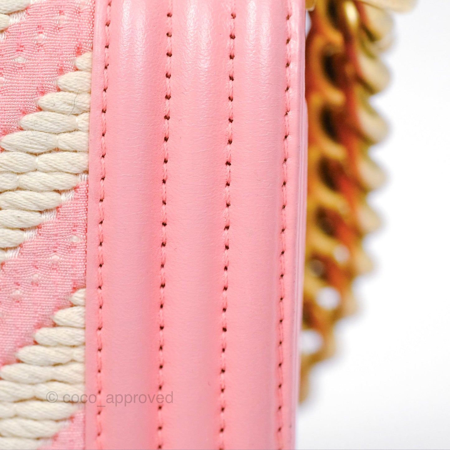 Chanel Small Boy Chevron Fabric Braided Pink Aged Gold Hardware
