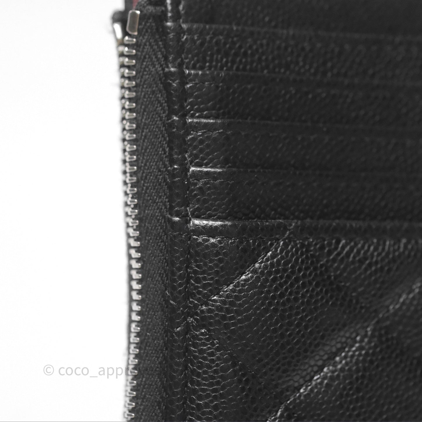 Chanel Quilted Zip Card Holder Black Caviar Silver Hardware