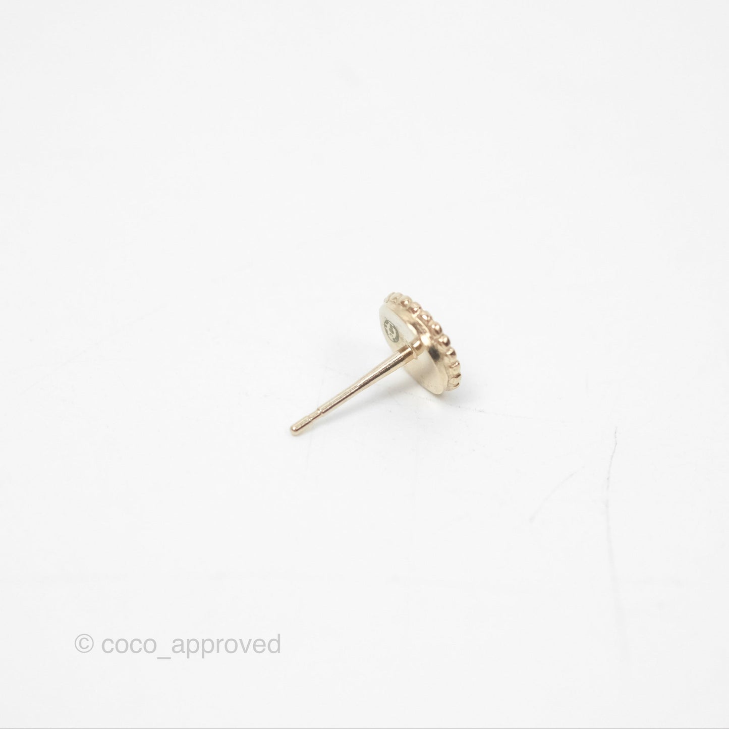 Chanel CC Round White Earrings Gold Tone