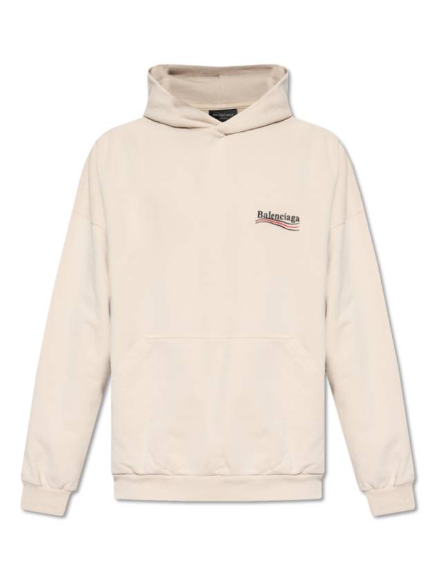 Luxury Balenciaga Embroidered Logo Cotton Hoodie Beige