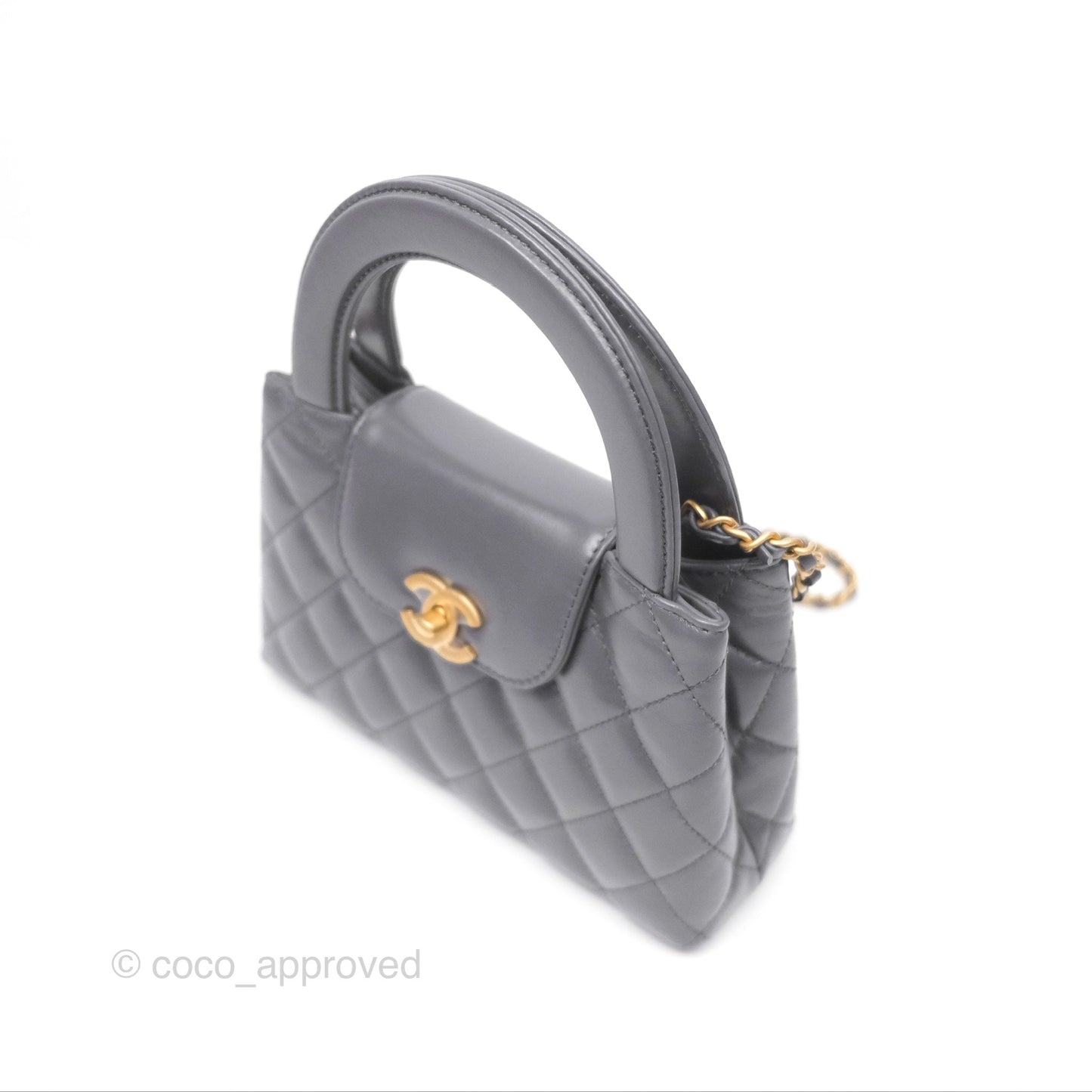 Chanel Kelly Bag Quilted Grey Shiny Calfskin Aged Gold Hardware