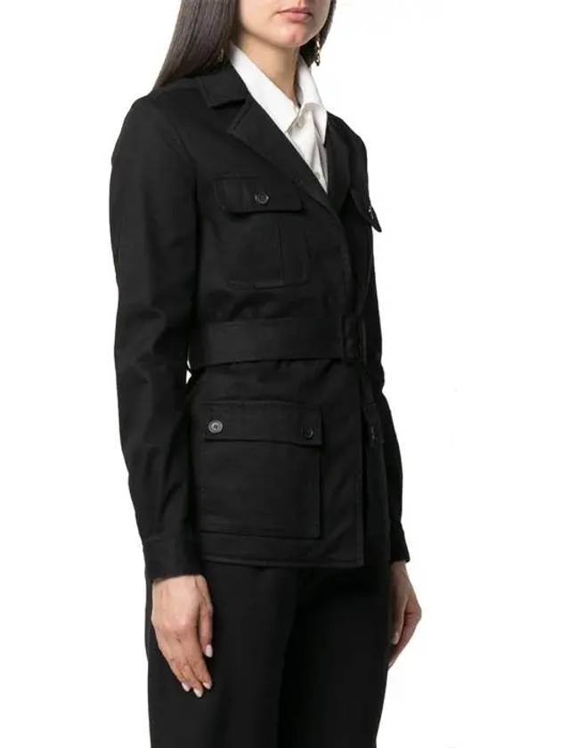 Luxury Saint Laurent Safari Cotton Gabardine Linen Jacket Black