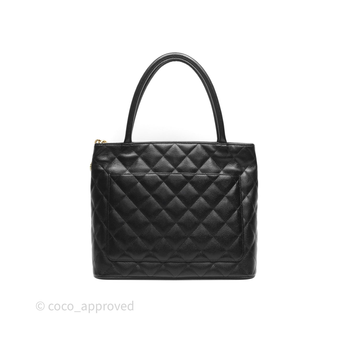 Chanel Vintage Medallion CC Black Caviar Tote Bag Gold Hardware